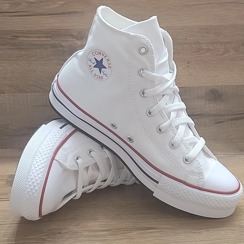 Converse White Sneakers with Blue Star Logo